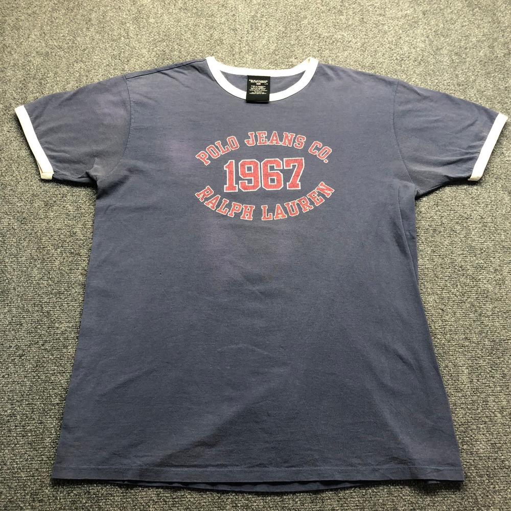Polo Jeans Co Ralph Lauren Mens Large Blue Ringer T-Shirt 1967 Graphic Tee